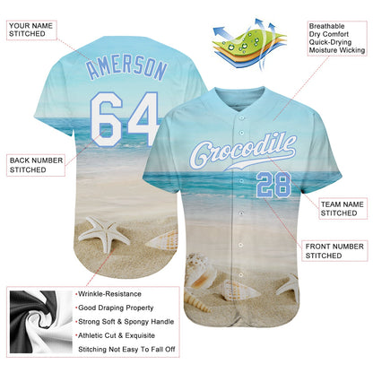 Custom Light Blue White-Light Blue 3D Pattern Design Beach Authentic Baseball Jersey - Sky-Custom