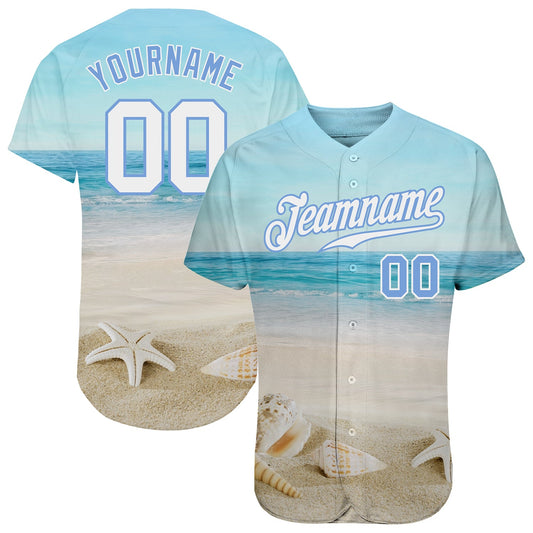 Custom Light Blue White-Light Blue 3D Pattern Design Beach Authentic Baseball Jersey - Sky-Custom