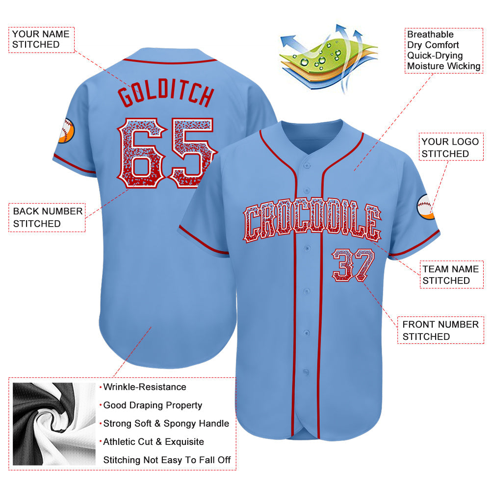 Custom Light Blue Red-White Authentic Drift Fashion Baseball Jersey - Sky-Custom