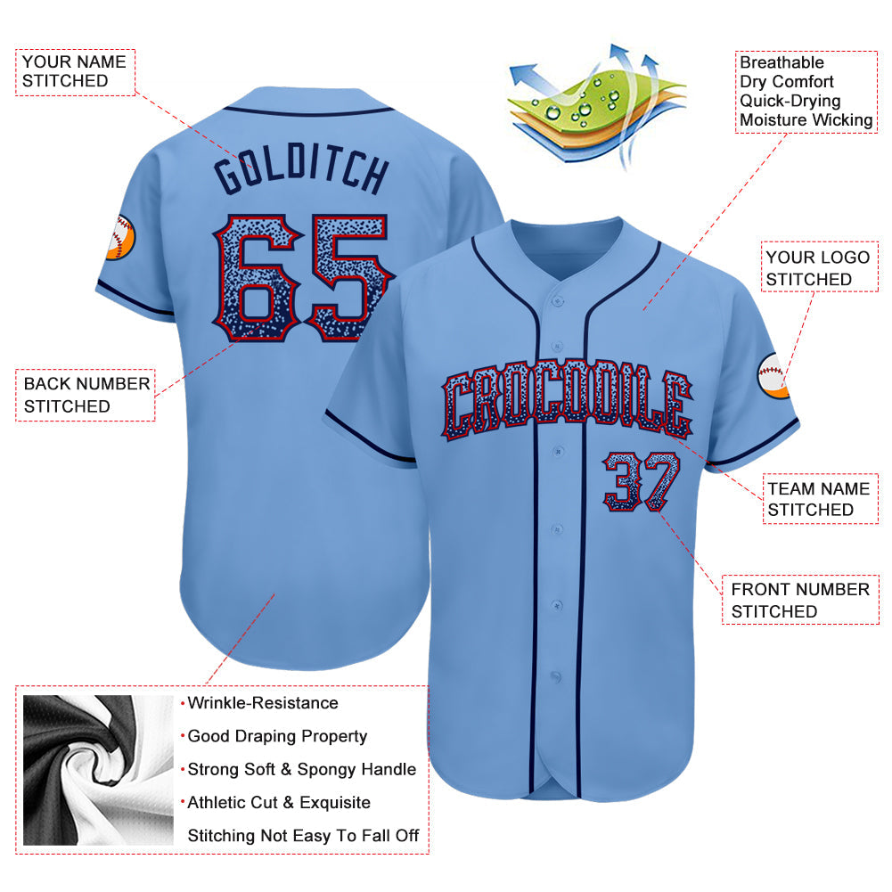 Custom Light Blue Navy-Red Authentic Drift Fashion Baseball Jersey - Sky-Custom