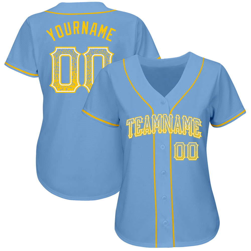 Custom Light Blue Gold-White Authentic Drift Fashion Baseball Jersey - Sky-Custom