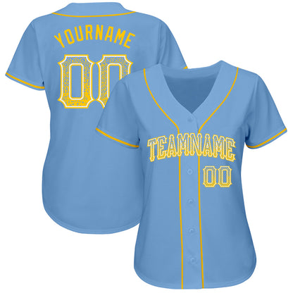 Custom Light Blue Gold-White Authentic Drift Fashion Baseball Jersey - Sky-Custom