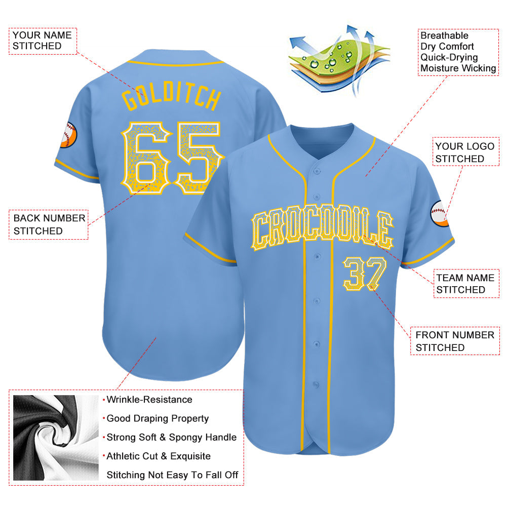 Custom Light Blue Gold-White Authentic Drift Fashion Baseball Jersey - Sky-Custom