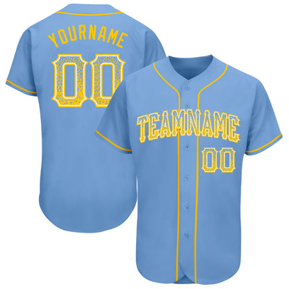 Custom Light Blue Gold-White Authentic Drift Fashion Baseball Jersey - Sky-Custom