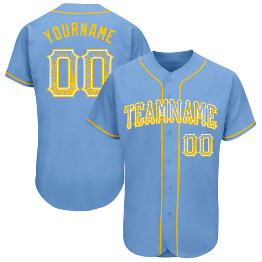 Custom Light Blue Gold-White Authentic Drift Fashion Baseball Jersey - Sky-Custom