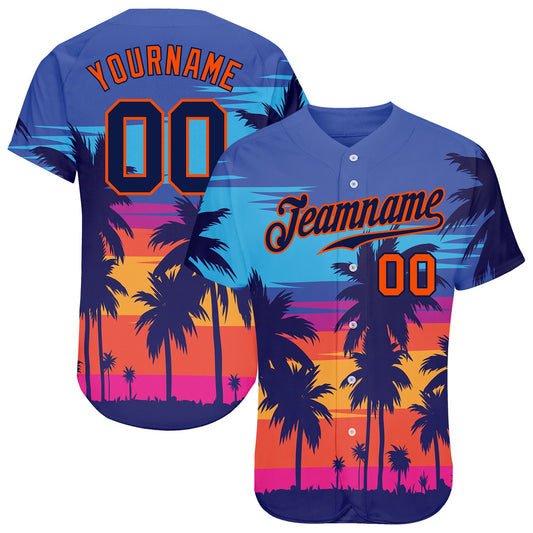 Custom Royal Navy-Orange 3D Pattern Design Palm Trees Authentic Baseball Jersey - Sky-Custom