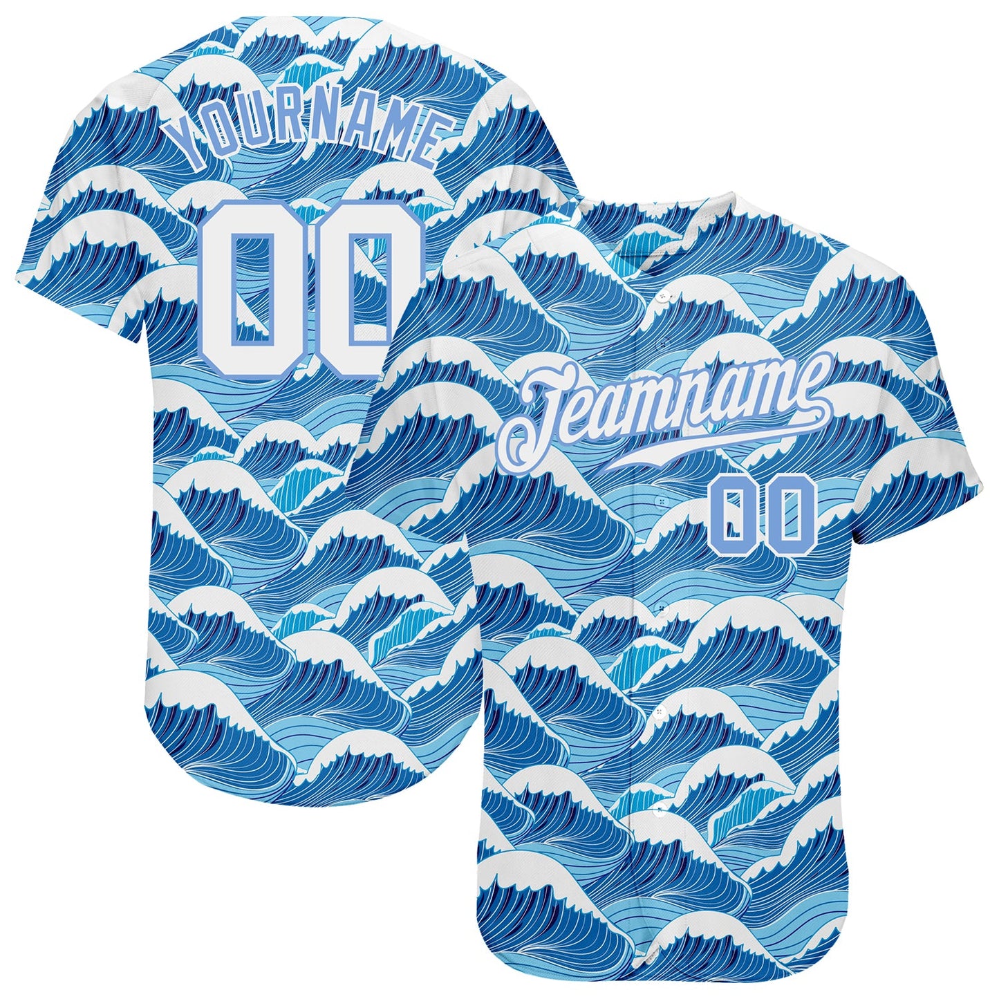 Custom Light Blue White-Light Blue 3D Pattern Design Waves Authentic Baseball Jersey - Sky-Custom