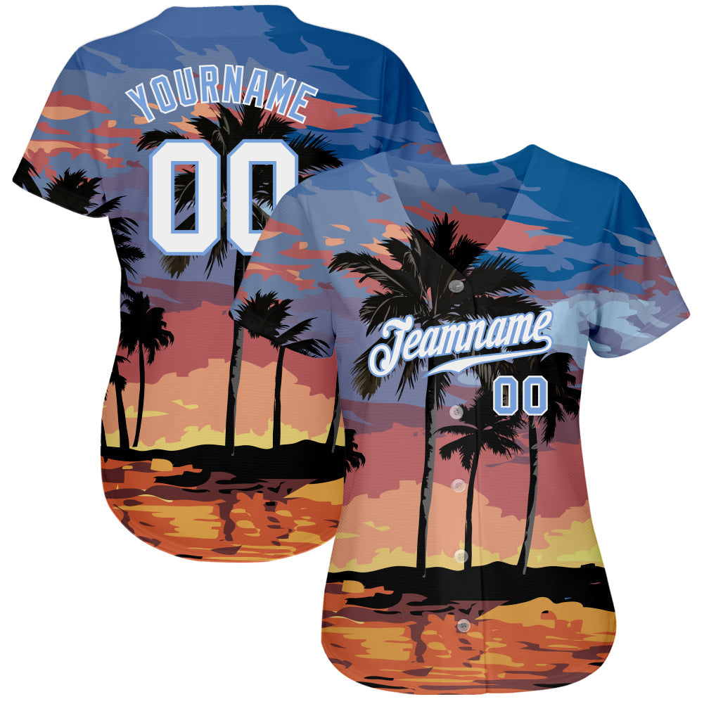 Custom Light Blue White-Light Blue 3D Pattern Design Palm Trees Authentic Baseball Jersey - Sky-Custom
