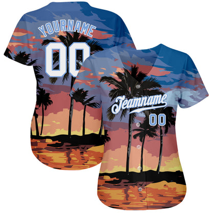 Custom Light Blue White-Light Blue 3D Pattern Design Palm Trees Authentic Baseball Jersey - Sky-Custom