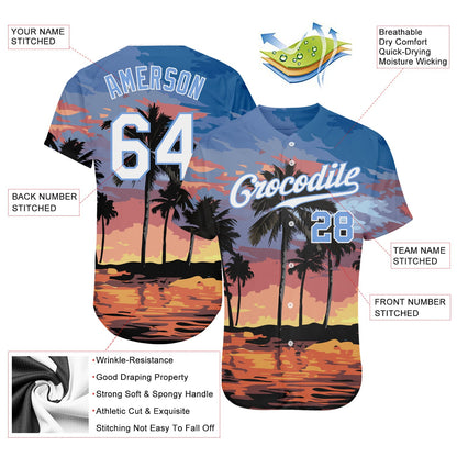 Custom Light Blue White-Light Blue 3D Pattern Design Palm Trees Authentic Baseball Jersey - Sky-Custom