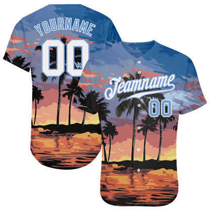 Custom Light Blue White-Light Blue 3D Pattern Design Palm Trees Authentic Baseball Jersey - Sky-Custom