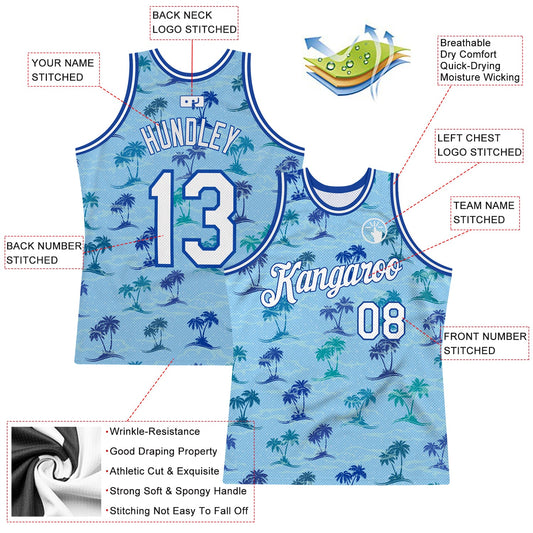 Custom Light Blue White-Royal 3D Pattern Hawaii Palm Trees Authentic Basketball Jersey - Sky-Custom