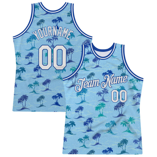 Custom Light Blue White-Royal 3D Pattern Hawaii Palm Trees Authentic Basketball Jersey - Sky-Custom