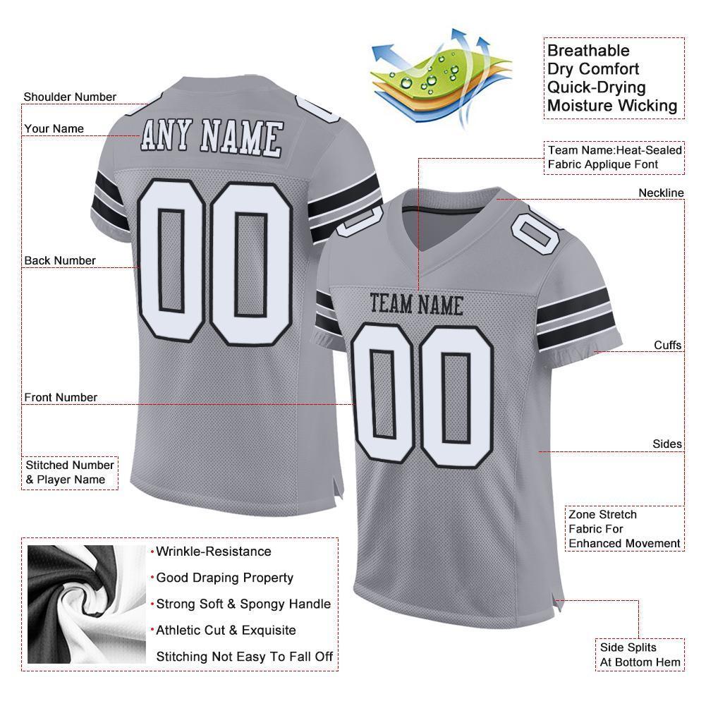 Custom Light Gray White-Black Mesh Authentic Football Jersey - Sky-Custom