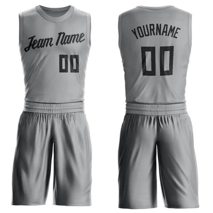 Custom Gray Black Round Neck Suit Basketball Jersey - Sky-Custom
