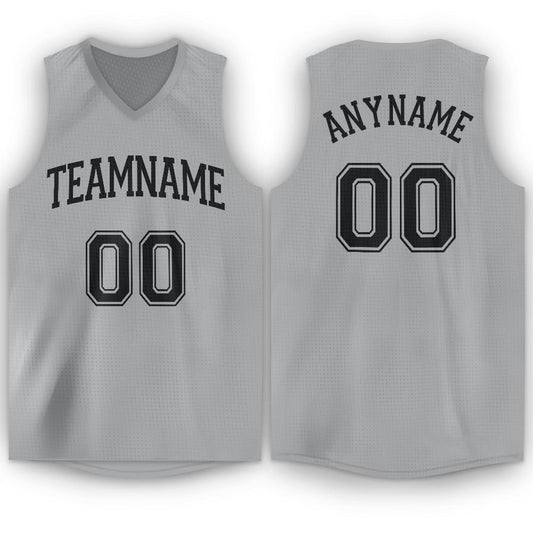 Custom Gray Black V-Neck Basketball Jersey - Sky-Custom