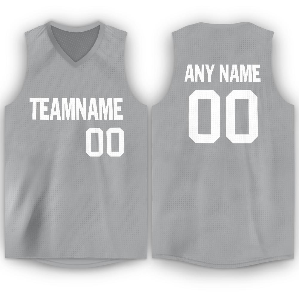 Custom Gray White V-Neck Basketball Jersey - Sky-Custom