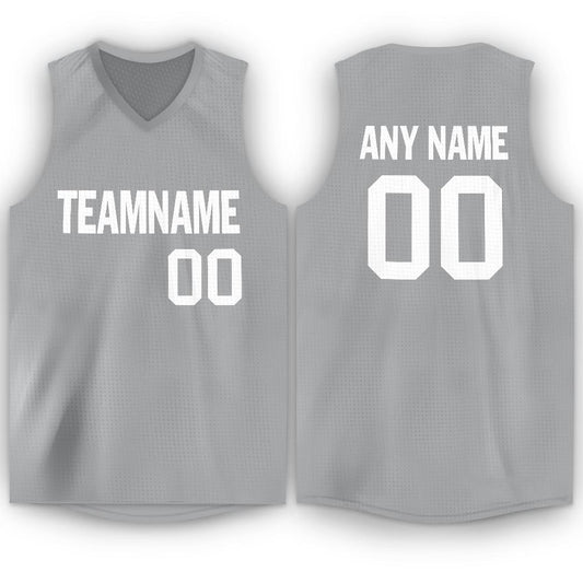 Custom Gray White V-Neck Basketball Jersey - Sky-Custom