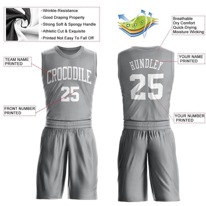 Custom Gray White Round Neck Suit Basketball Jersey - Sky-Custom