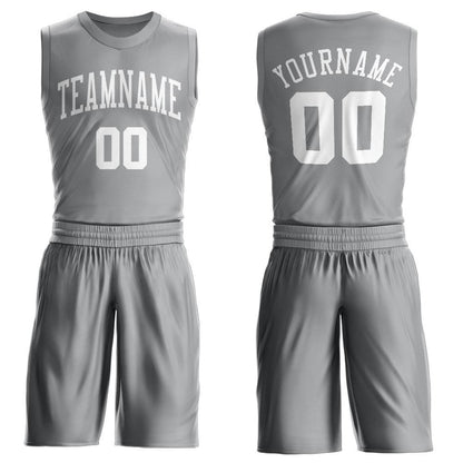 Custom Gray White Round Neck Suit Basketball Jersey - Sky-Custom