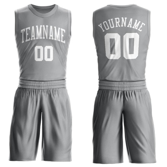 Custom Gray White Round Neck Suit Basketball Jersey - Sky-Custom