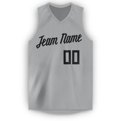 Custom Gray Black V-Neck Basketball Jersey - Sky-Custom