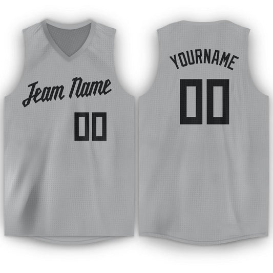Custom Gray Black V-Neck Basketball Jersey - Sky-Custom