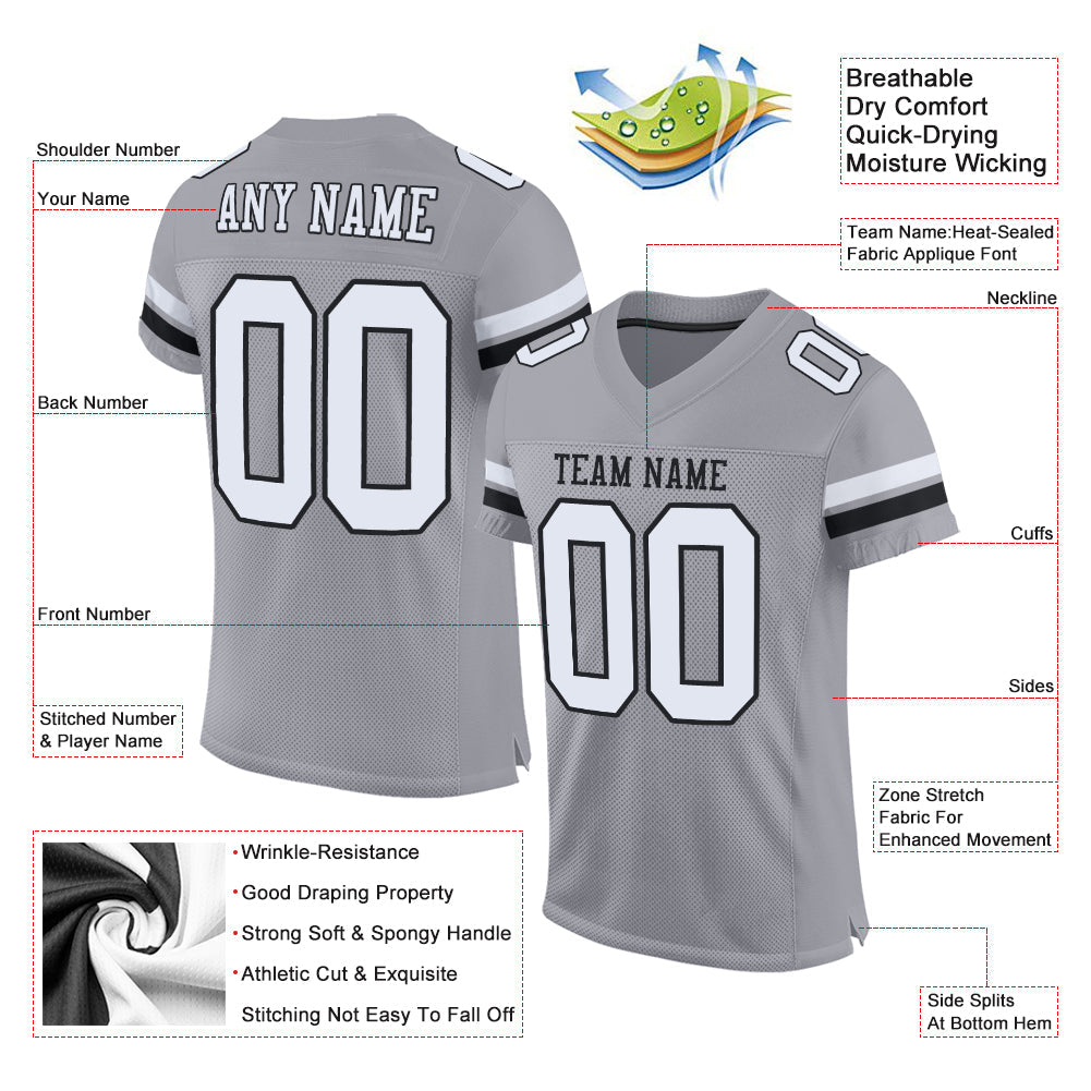 Custom Light Gray White-Black Mesh Authentic Football Jersey - Sky-Custom