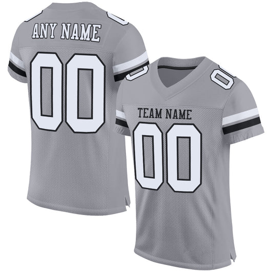 Custom Light Gray White-Black Mesh Authentic Football Jersey - Sky-Custom