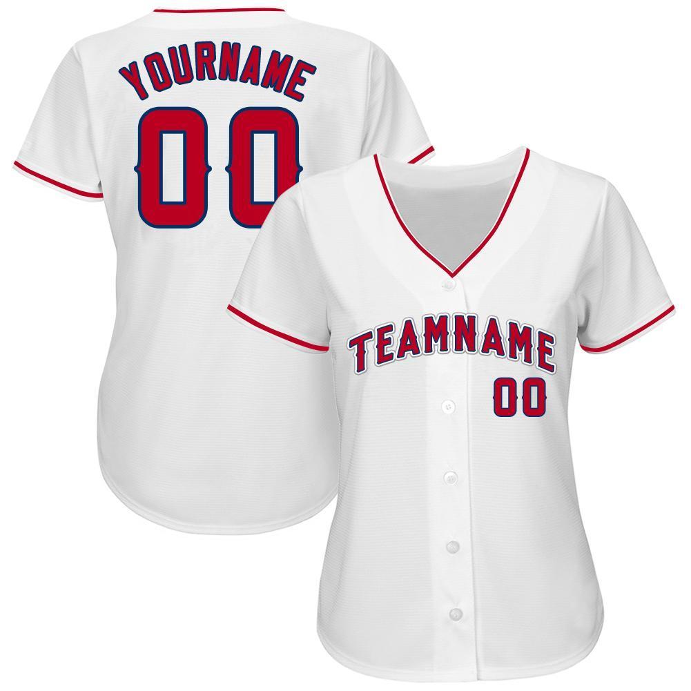 Custom White Red-Navy Baseball Jersey - Sky-Custom