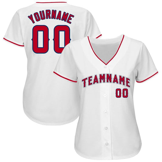 Custom White Red-Navy Baseball Jersey - Sky-Custom