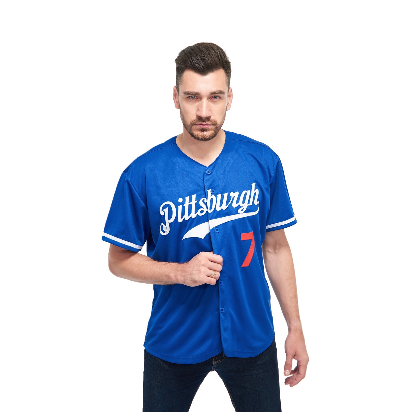 Custom Royal White-Red Baseball Jersey - Sky-Custom