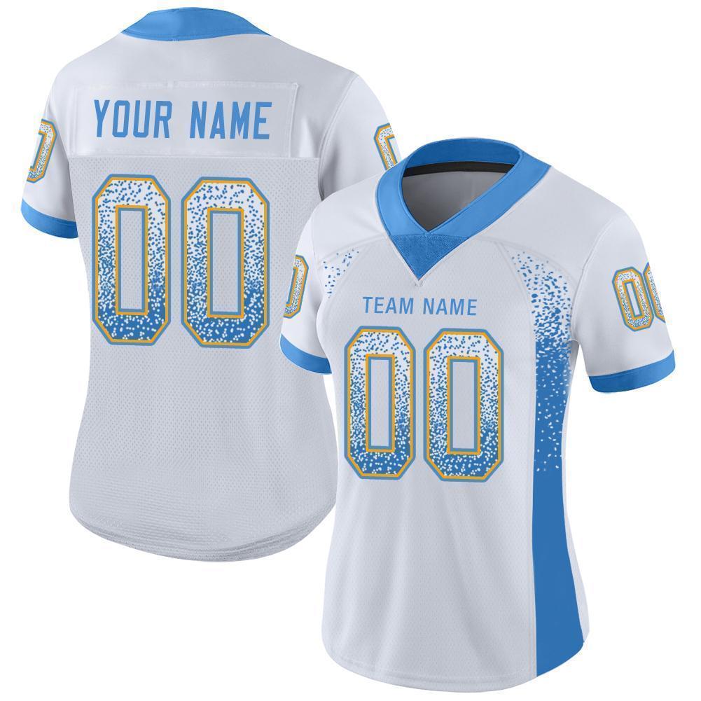 Custom White Powder Blue-Gold Mesh Drift Fashion Football Jersey - Sky-Custom
