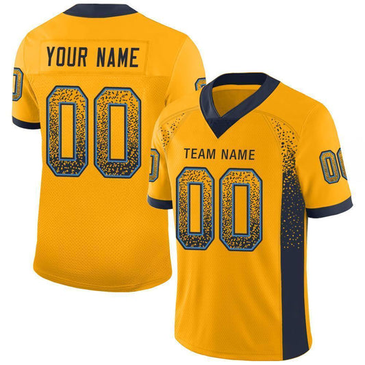 Custom Gold Navy-Powder Blue Mesh Drift Fashion Football Jersey - Sky-Custom