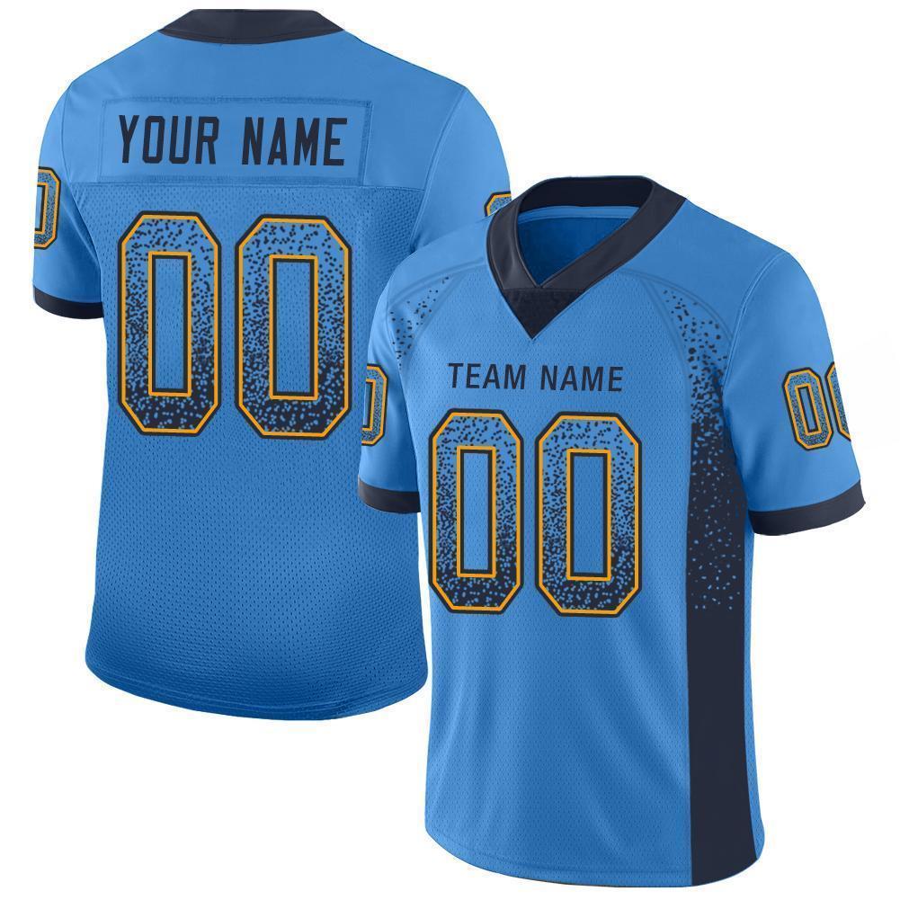 Custom Powder Blue Navy-Gold Mesh Drift Fashion Football Jersey - Sky-Custom