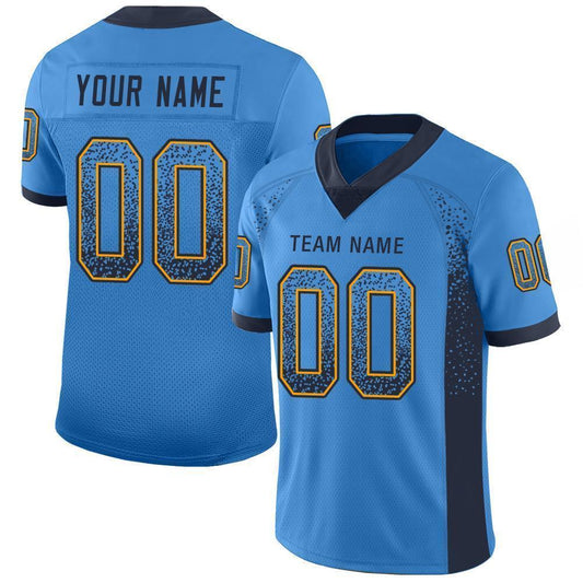 Custom Powder Blue Navy-Gold Mesh Drift Fashion Football Jersey - Sky-Custom