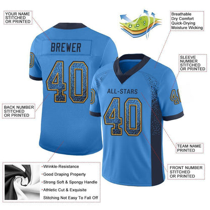 Custom Powder Blue Navy-Gold Mesh Drift Fashion Football Jersey - Sky-Custom