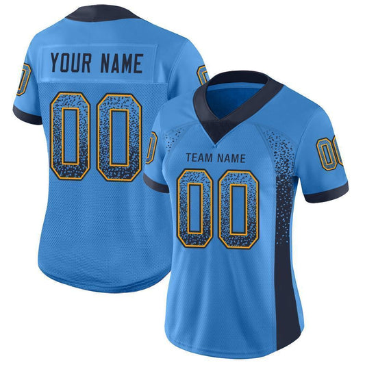 Custom Powder Blue Navy-Gold Mesh Drift Fashion Football Jersey - Sky-Custom