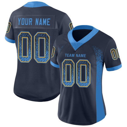Custom Navy Powder Blue-Gold Mesh Drift Fashion Football Jersey - Sky-Custom
