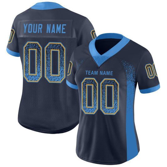 Custom Navy Powder Blue-Gold Mesh Drift Fashion Football Jersey - Sky-Custom