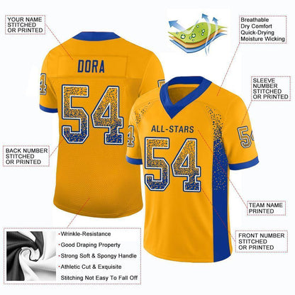 Custom Gold Royal-White Mesh Drift Fashion Football Jersey - Sky-Custom