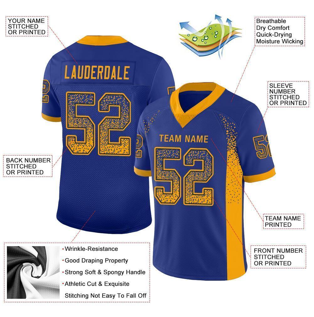 Custom Royal Gold-Navy Mesh Drift Fashion Football Jersey - Sky-Custom