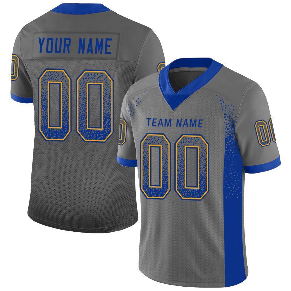 Custom Gray Royal-Gold Mesh Drift Fashion Football Jersey - Sky-Custom
