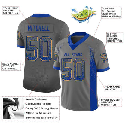 Custom Gray Royal-Gold Mesh Drift Fashion Football Jersey - Sky-Custom