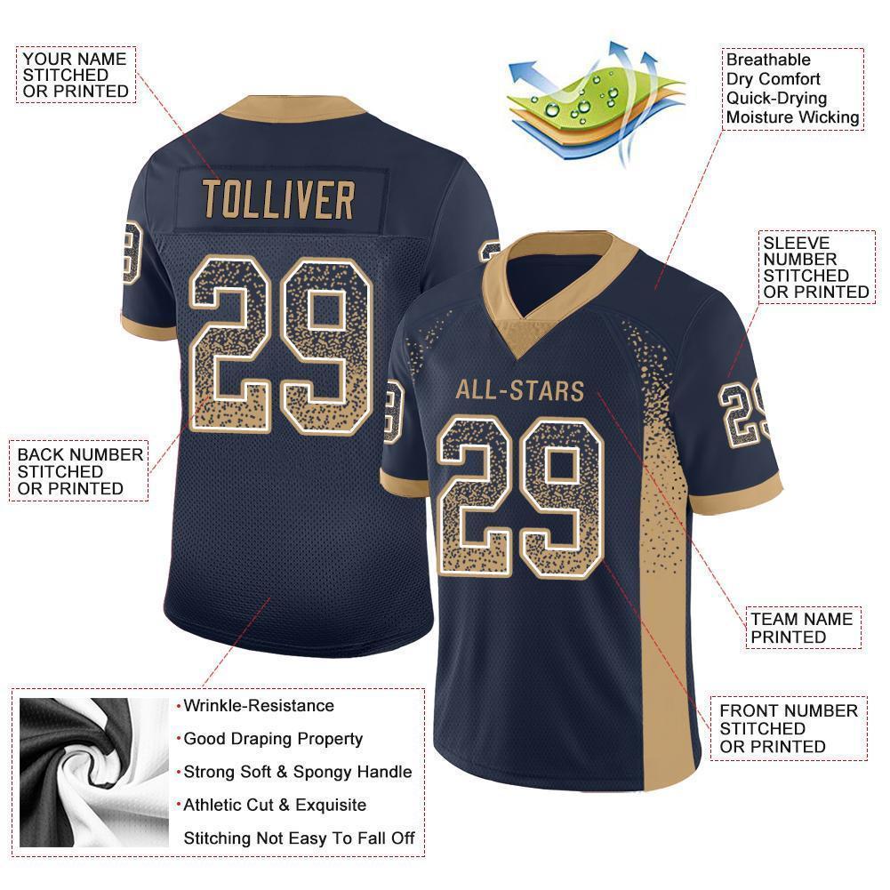 Custom Navy Old Gold-White Mesh Drift Fashion Football Jersey - Sky-Custom