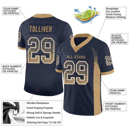 Custom Navy Old Gold-White Mesh Drift Fashion Football Jersey - Sky-Custom