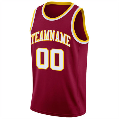 Custom Maroon White-Gold Round Neck Rib-Knit Basketball Jersey - Sky-Custom