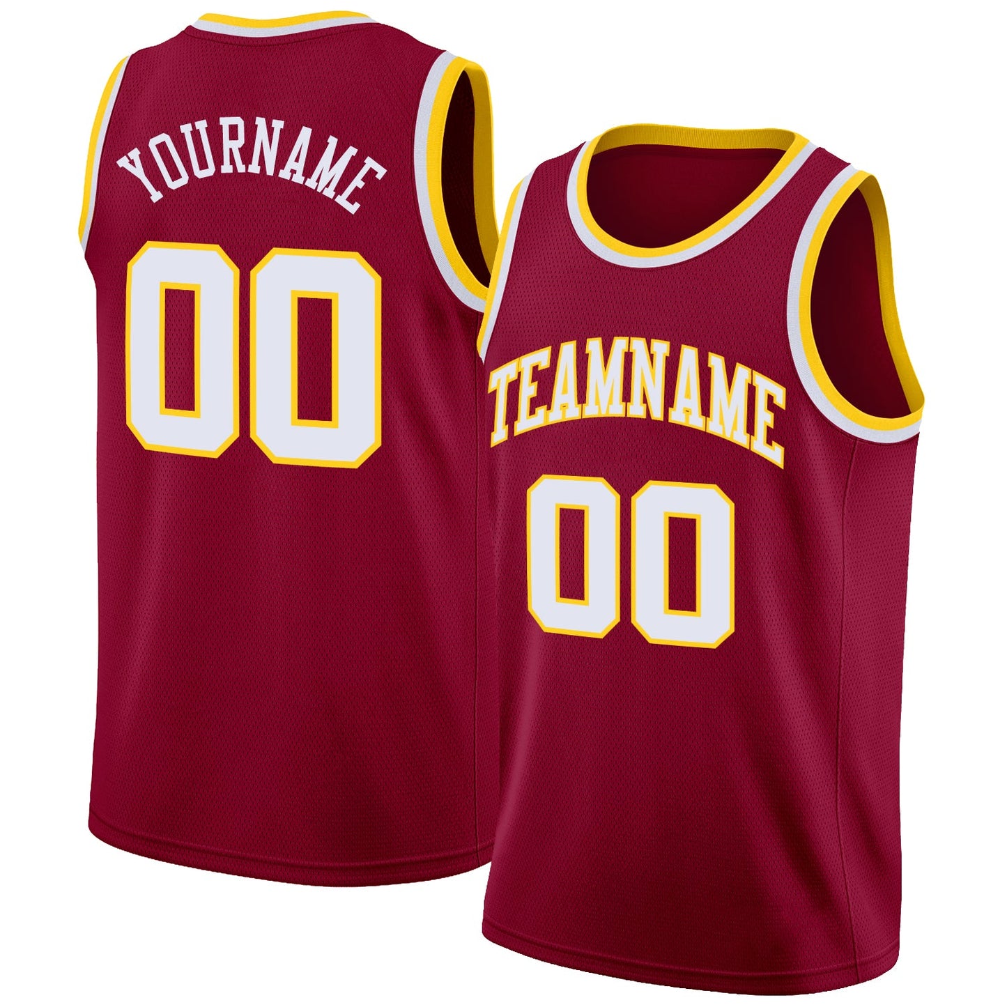 Custom Maroon White-Gold Round Neck Rib-Knit Basketball Jersey - Sky-Custom