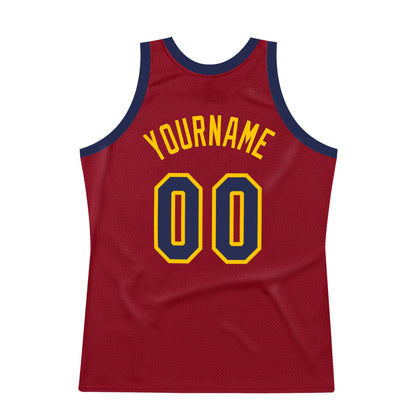 Custom Maroon Navy-Gold Authentic Throwback Basketball Jersey - Sky-Custom