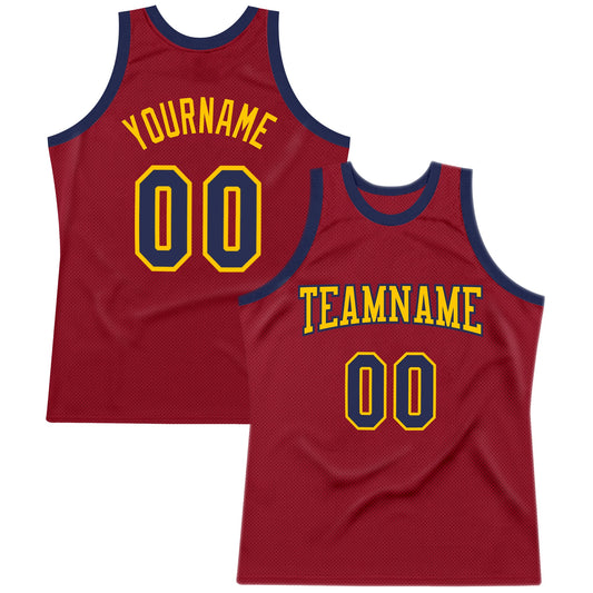 Custom Maroon Navy-Gold Authentic Throwback Basketball Jersey - Sky-Custom